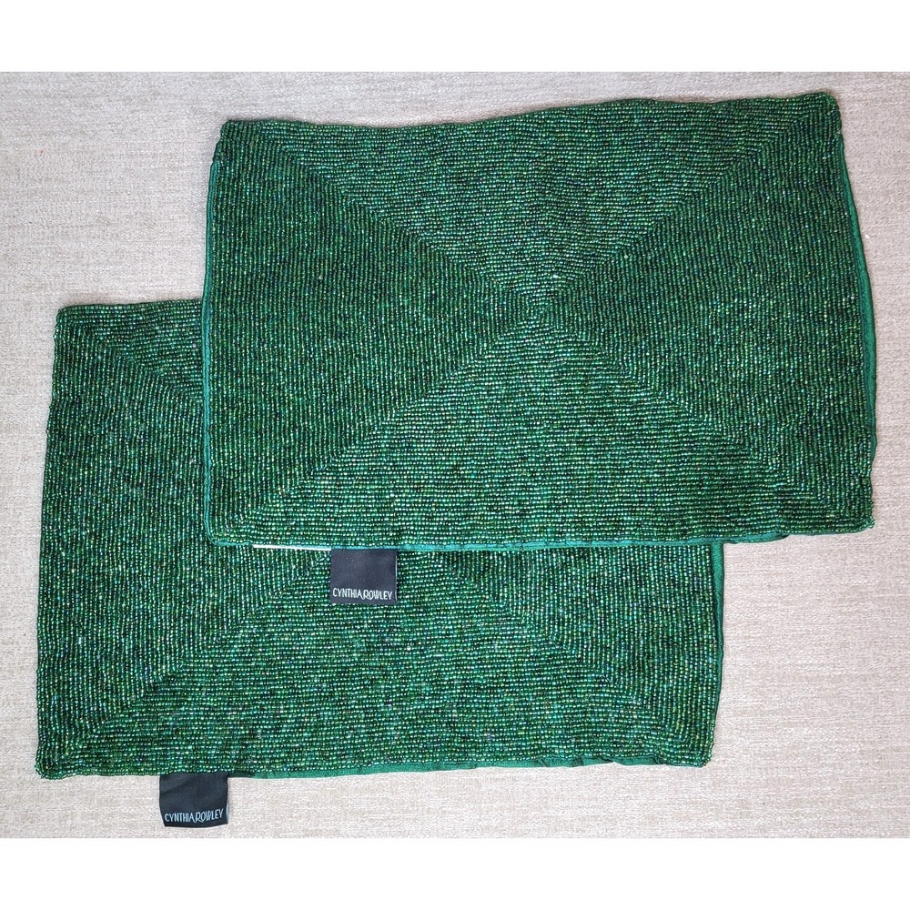 2 Cynthia Rowley‎ Green Seed Bead Glass 13x18 Beaded Pillow Covers New w/ Tags